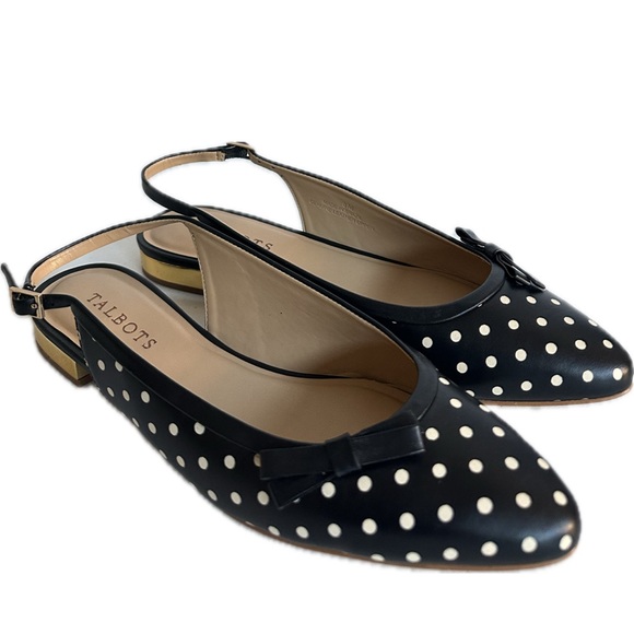 Talbots Edison Slingback Flats Polka Dot Print Gold Mirrored Low Heel Size 8M - Picture 3 of 12